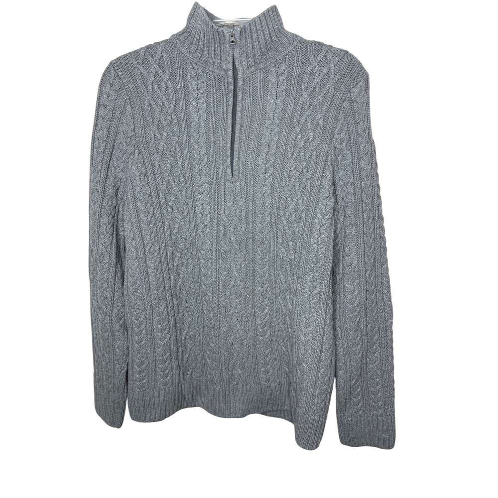 Croft & Barrow Womens Gray Cable Knit Quarter Zip Sweater Size L Cotton